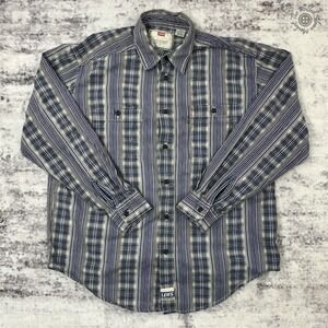 Vintage Levi's Button Up Shirt Mens Large Blue Plaid Blue Tab Long Sleeve Cotton